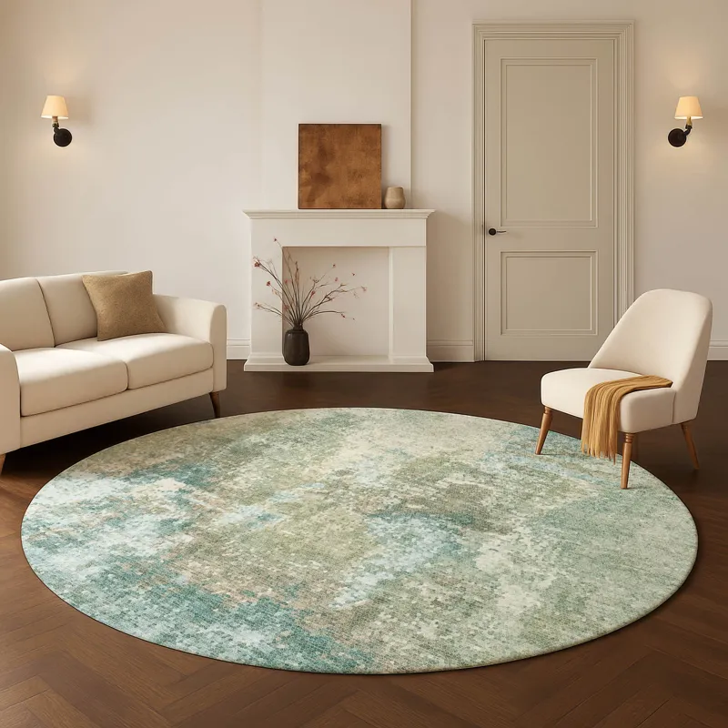 Luxury Washable Lumara Seafoam 8\' x 8\' Round Rug