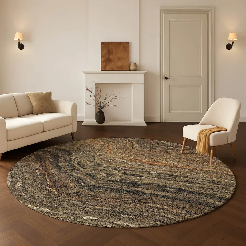 Luxury Washable Lumara Brown 8\' x 8\' Round Rug
