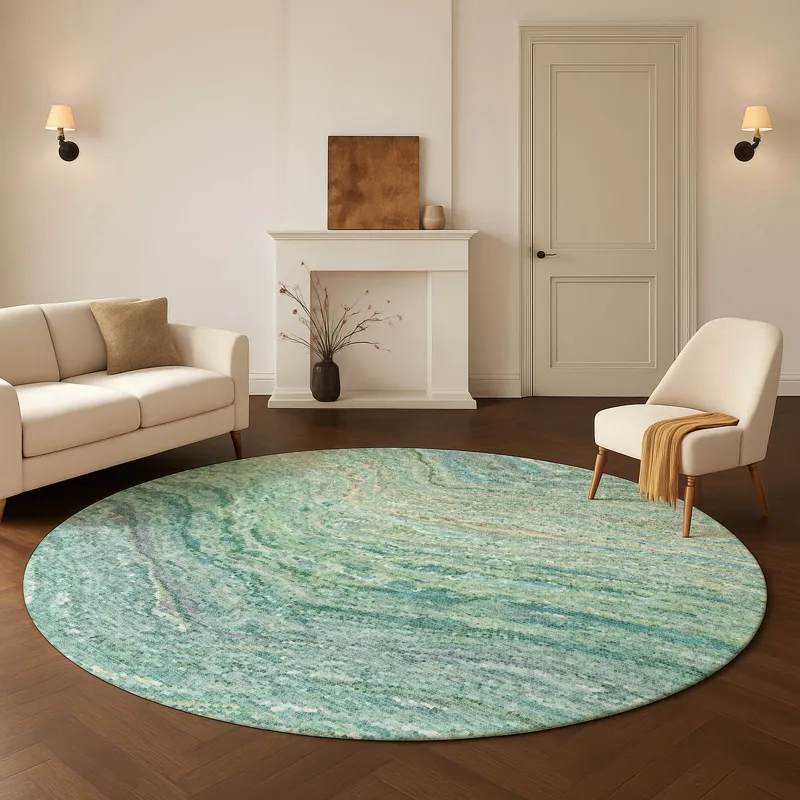 Luxury Washable Lumara Teal 8\' x 8\' Round Rug