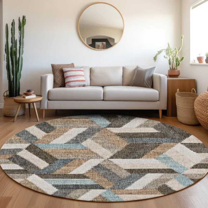 Luxury Washable Lorenzo Brown 8\' x 8\' Round Rug