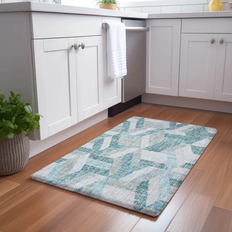 Luxury Washable Lorenzo Teal 1\'8\" x 2\'6\" Rug
