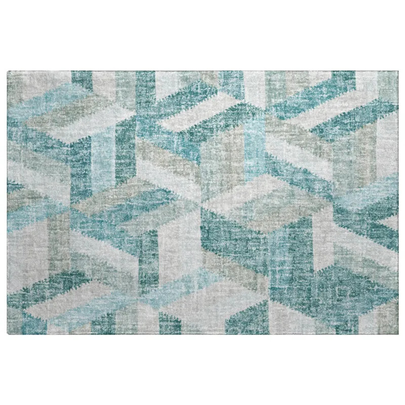Luxury Washable Lorenzo Teal 1\'8\" x 2\'6\" Rug
