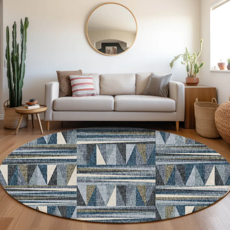 Luxury Washable Lorenzo Denim 8\' x 8\' Round Rug