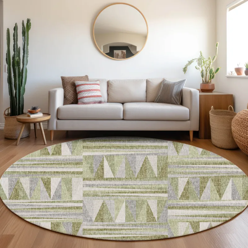 Luxury Washable Lorenzo Green 8\' x 8\' Round Rug