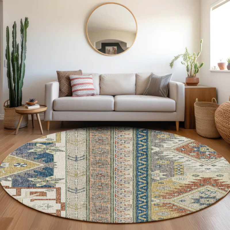Luxury Washable Lorenzo Ivory 8\' x 8\' Round Rug