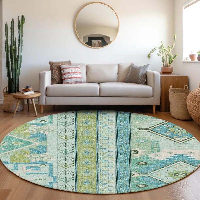 Luxury Washable Lorenzo Mint 8\' x 8\' Round Rug
