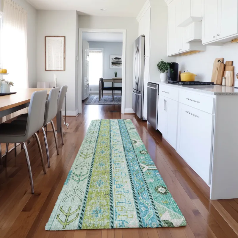 Luxury Washable Lorenzo Mint 2\'3\" x 7\'6\" Runner Rug