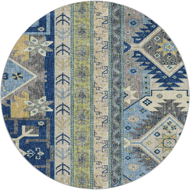 Luxury Washable Lorenzo Navy 8\' x 8\' Round Rug