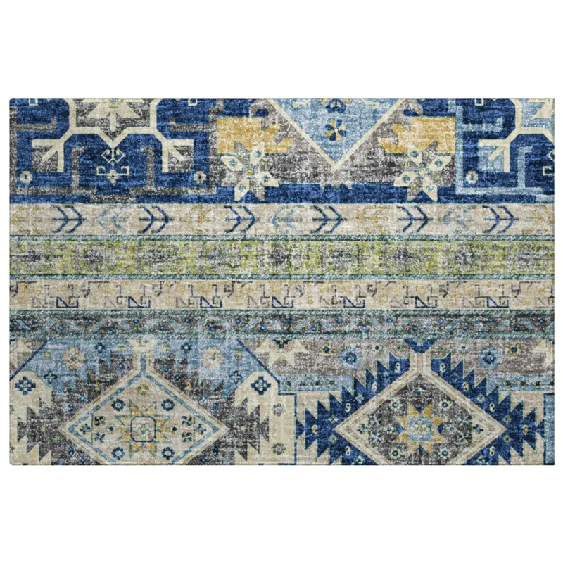 Luxury Washable Lorenzo Navy 1\'8\" x 2\'6\" Rug