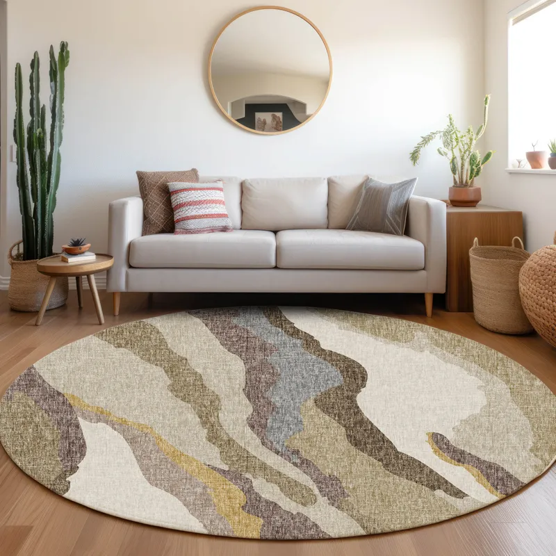 Luxury Washable Lorenzo Beige 8\' x 8\' Round Rug