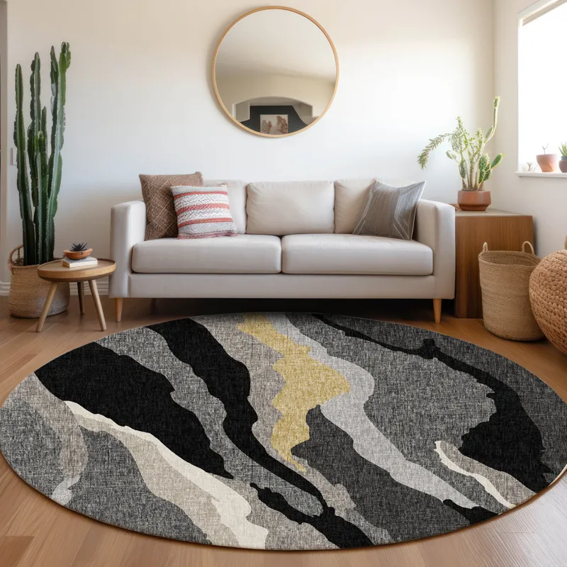Luxury Washable Lorenzo Black 8\' x 8\' Round Rug