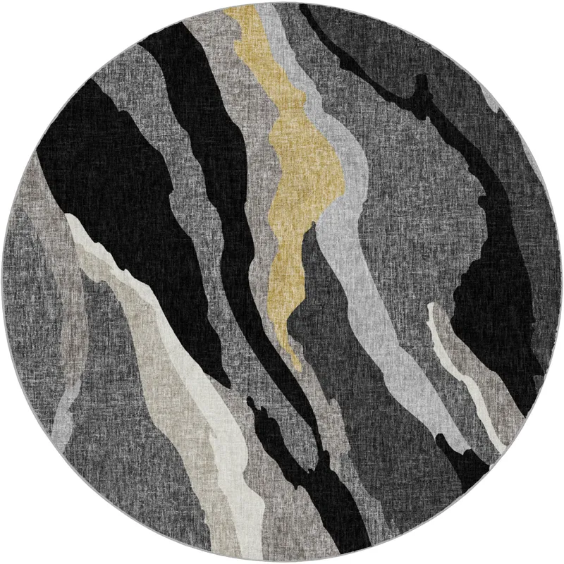 Luxury Washable Lorenzo Black 8\' x 8\' Round Rug