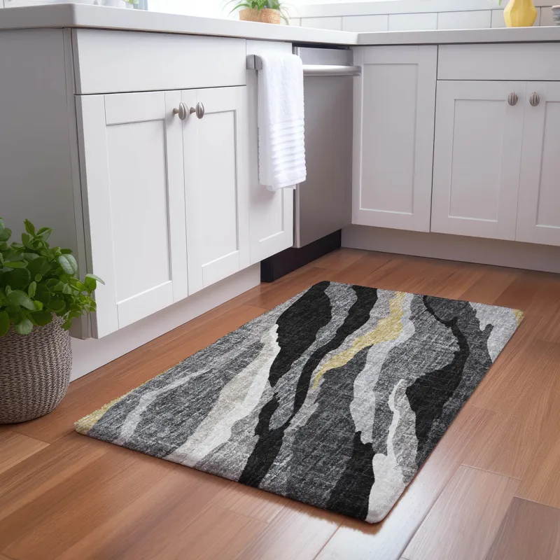 Luxury Washable Lorenzo Black 1\'8\" x 2\'6\" Rug