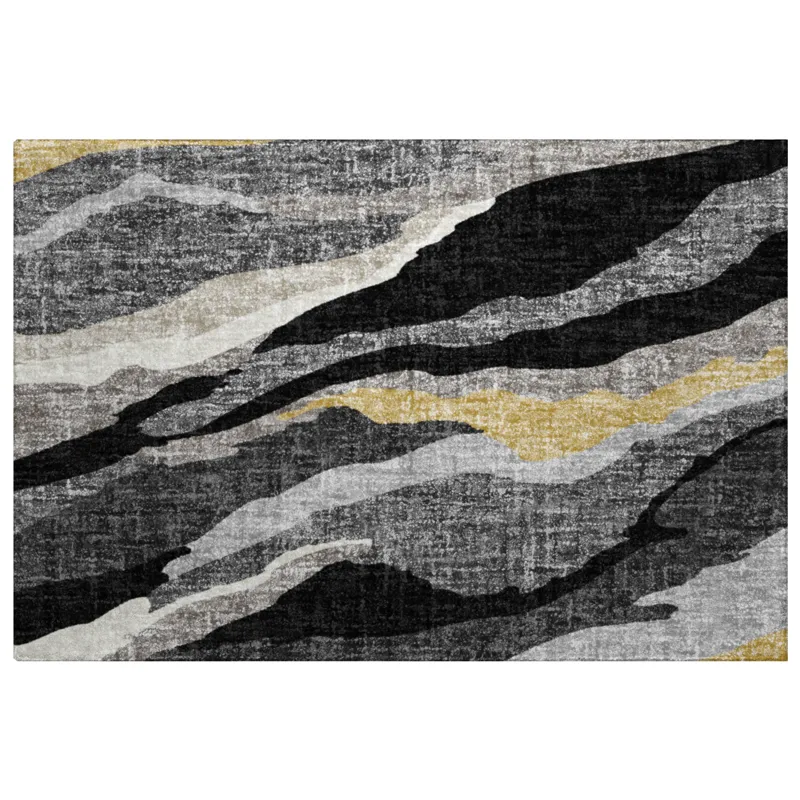 Luxury Washable Lorenzo Black 1\'8\" x 2\'6\" Rug