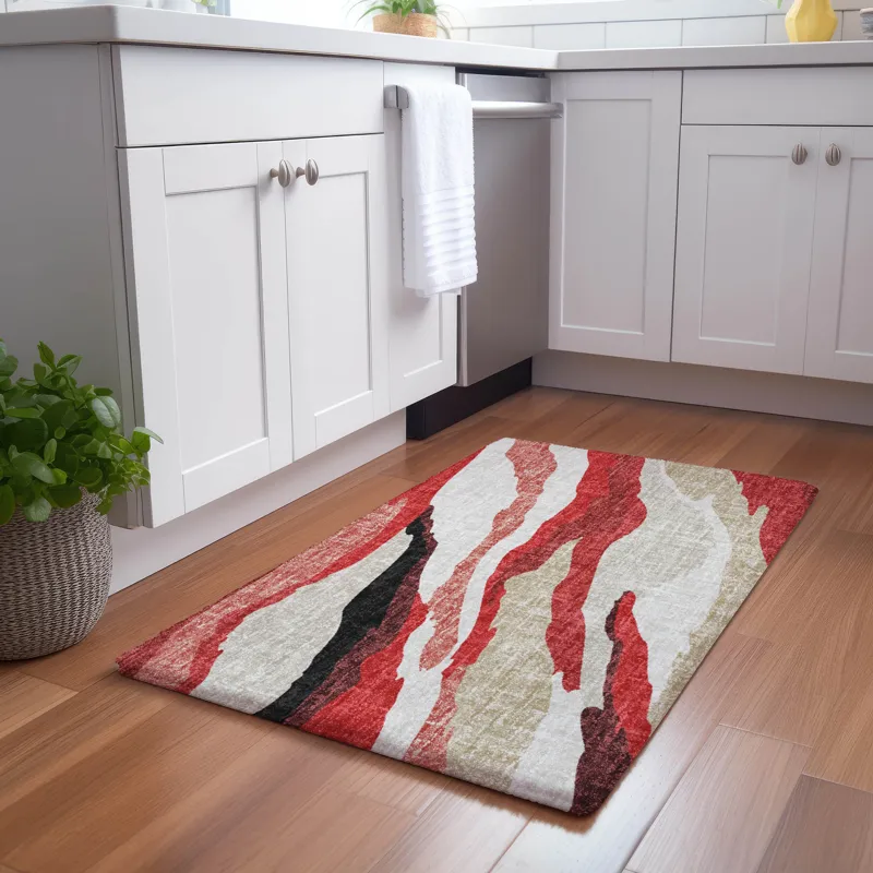 Luxury Washable Lorenzo Red 1\'8\" x 2\'6\" Rug