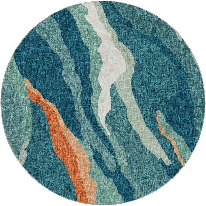 Luxury Washable Lorenzo Teal 8\' x 8\' Round Rug