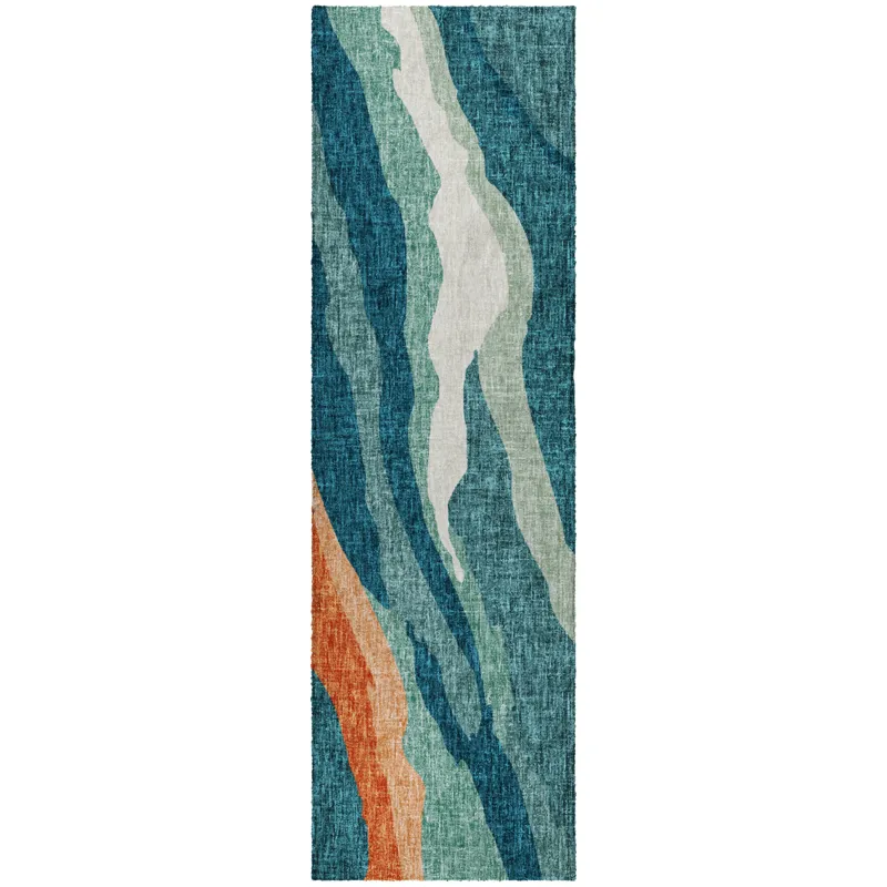 Luxury Washable Lorenzo Teal 2\'3\" x 7\'6\" Runner Rug