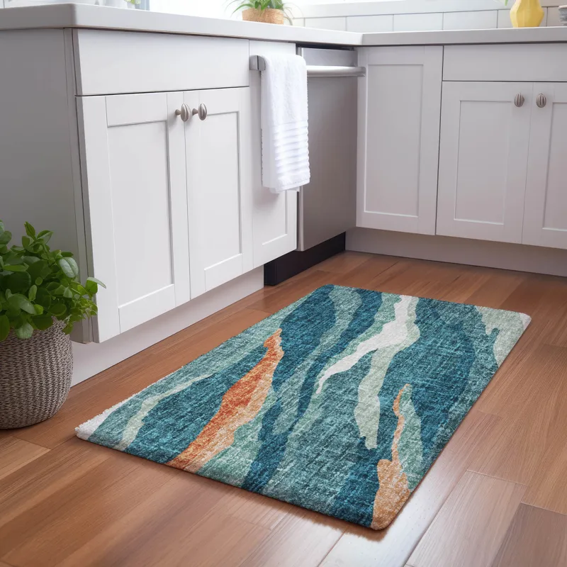 Luxury Washable Lorenzo Teal 1\'8\" x 2\'6\" Rug