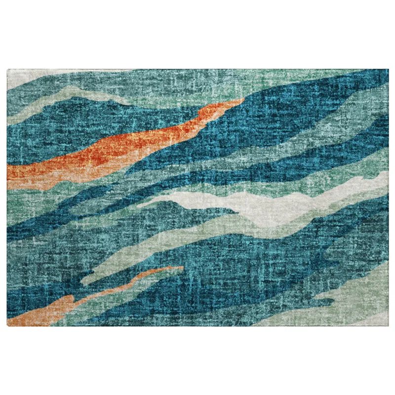 Luxury Washable Lorenzo Teal 1\'8\" x 2\'6\" Rug