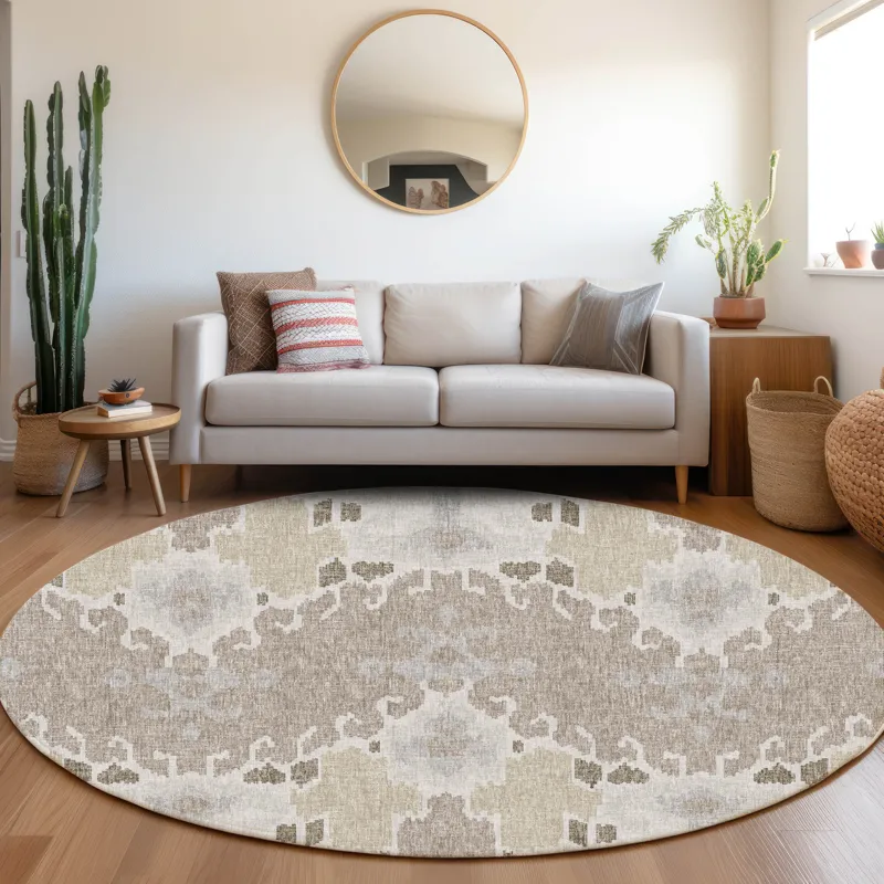 Luxury Washable Lorenzo Ivory 8\' x 8\' Round Rug