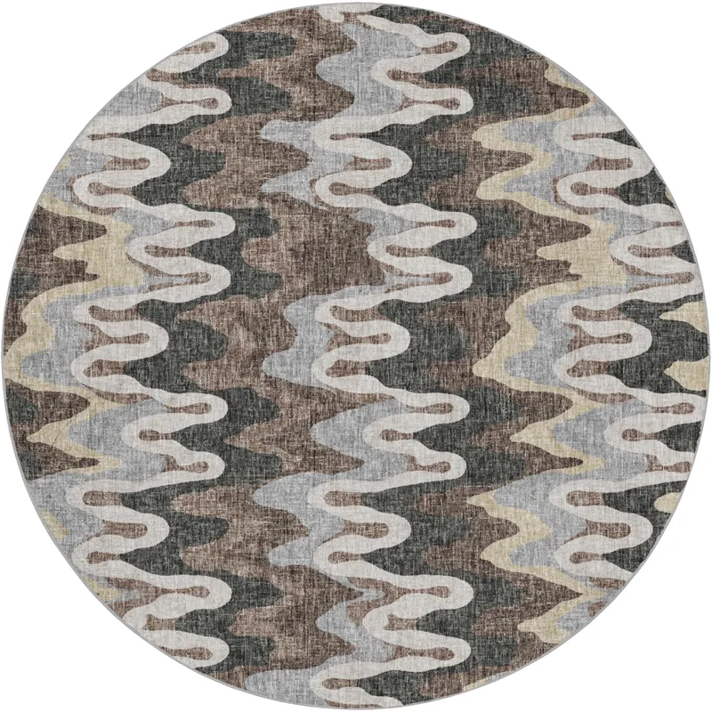 Luxury Washable Lorenzo Charcoal 8\' x 8\' Round Rug