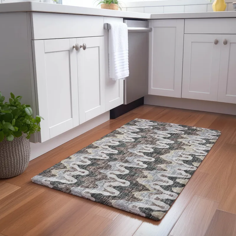 Luxury Washable Lorenzo Charcoal 1\'8\" x 2\'6\" Rug
