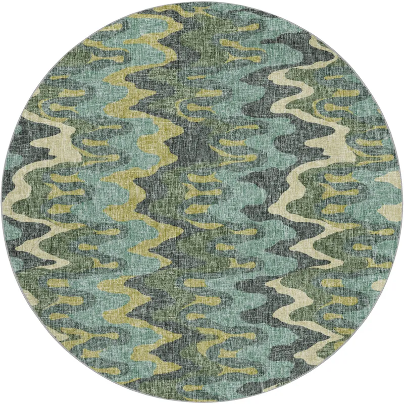 Luxury Washable Lorenzo Teal 8\' x 8\' Round Rug