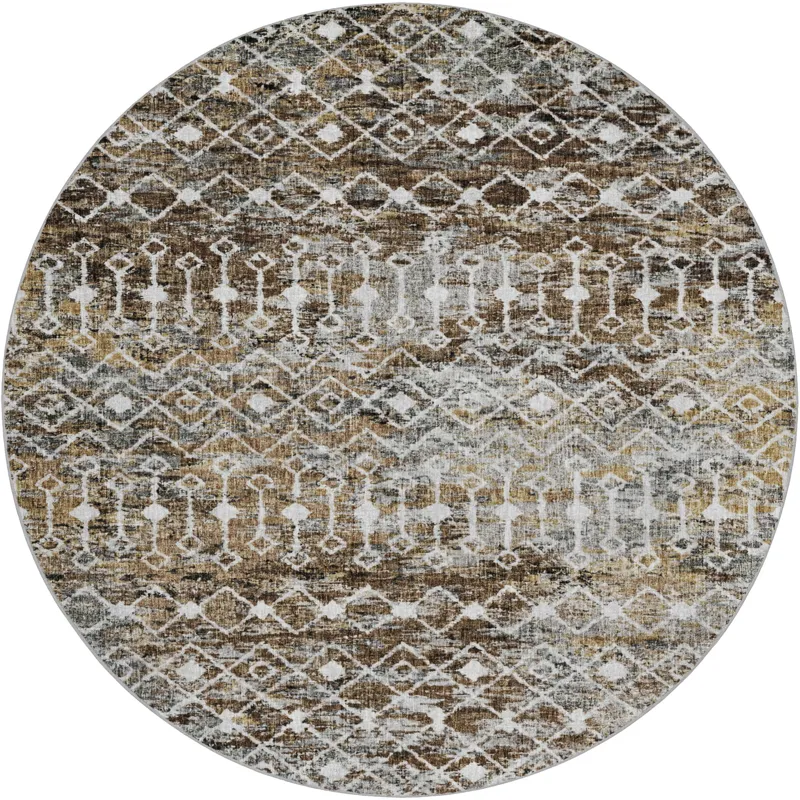 Luxury Washable Lorenzo Brown 8\' x 8\' Round Rug