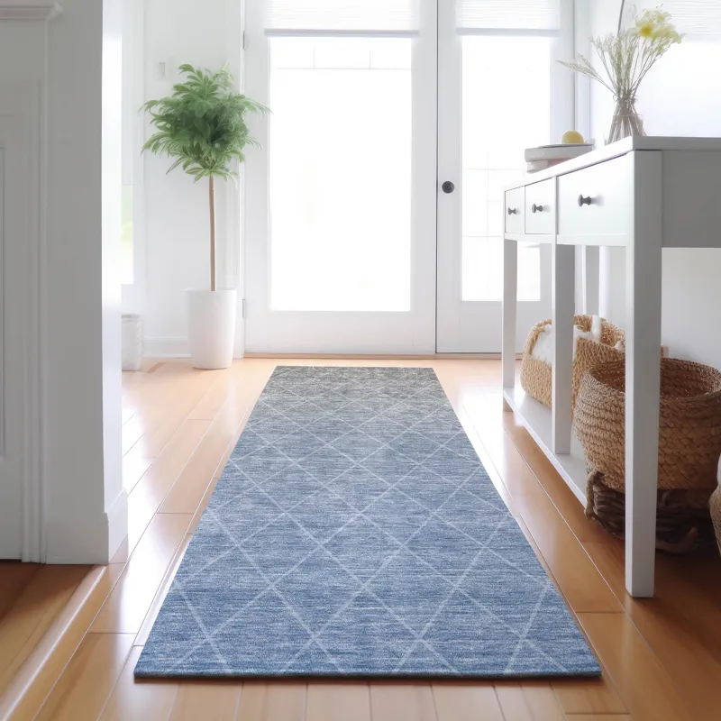 Luxury Washable Lazio Blue 2\'3\" x 7\'6\" Runner Rug
