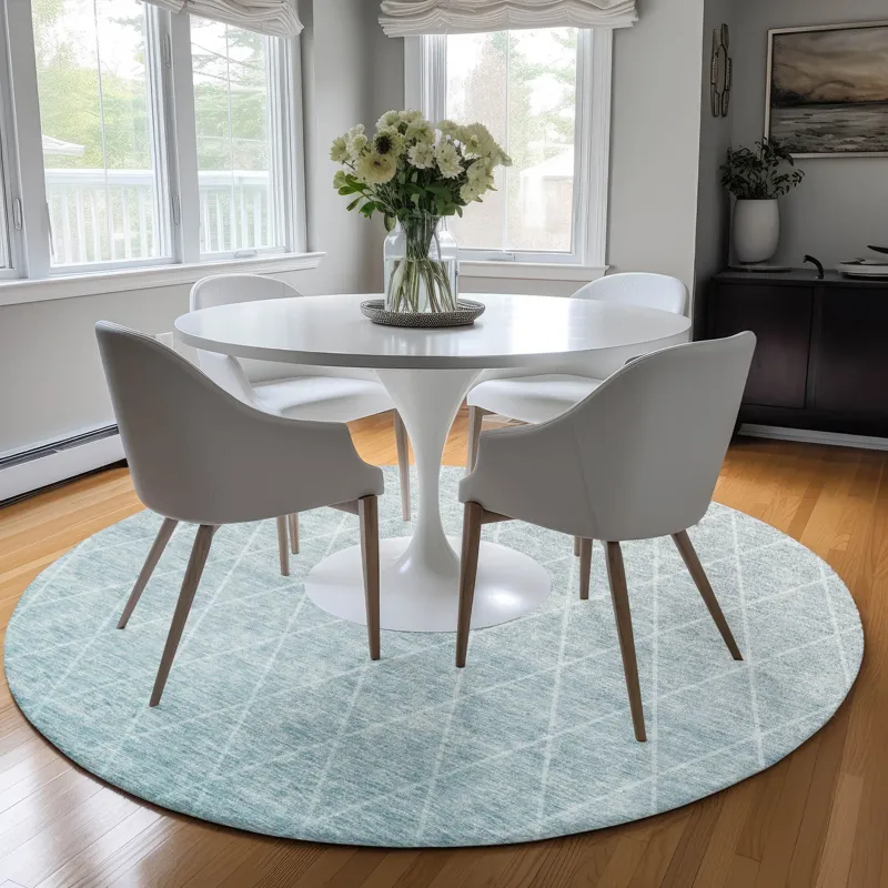 Luxury Washable Lazio Teal 8\' x 8\' Round Rug