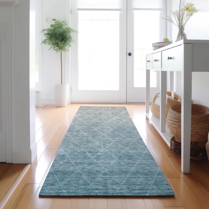 Luxury Washable Lazio Teal 2\'3\" x 7\'6\" Runner Rug