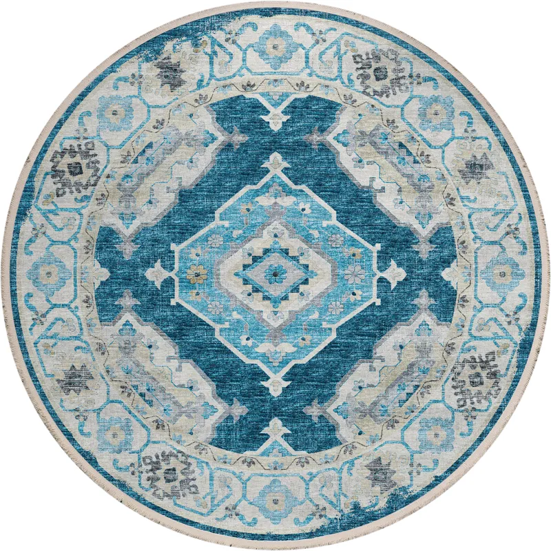 Indoor/Outdoor Marbella Indigo Washable 6\' x 6\' Round Rug
