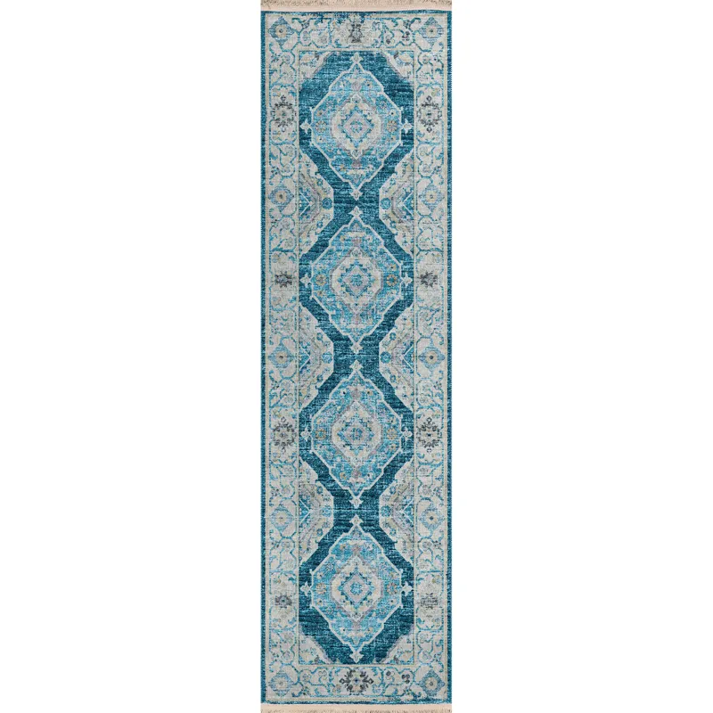 Indoor/Outdoor Marbella Indigo Washable 2\'3\" x 12\' Runner Rug