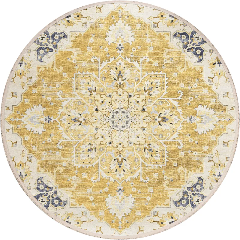 Indoor/Outdoor Marbella Gold Washable 8\' x 8\' Round Rug