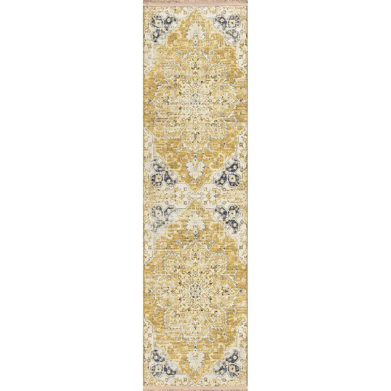 Indoor/Outdoor Marbella Gold Washable 2\'3\" x 10\' Runner Rug