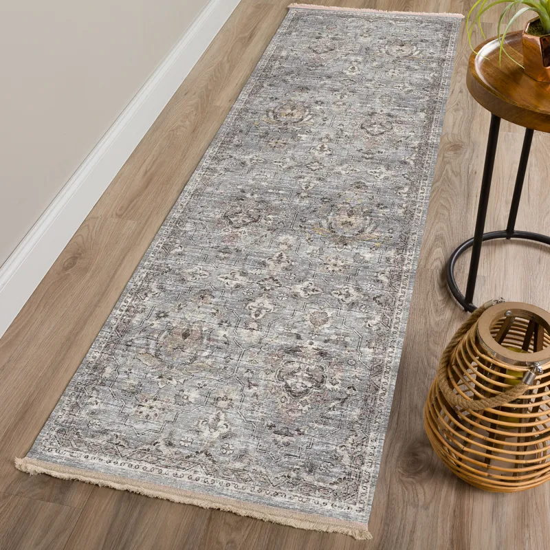 Indoor/Outdoor Marbella Silver Washable 2\'3\" x 7\'6\" Runner Rug