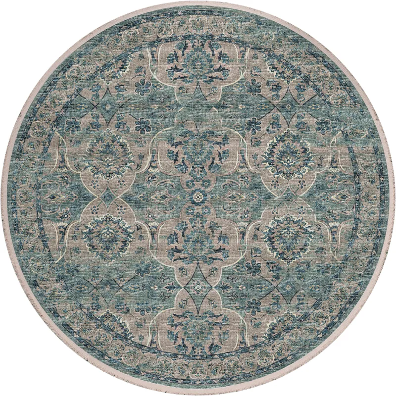 Indoor/Outdoor Marbella Mineral Blue Washable 4\' x 4\' Round Rug
