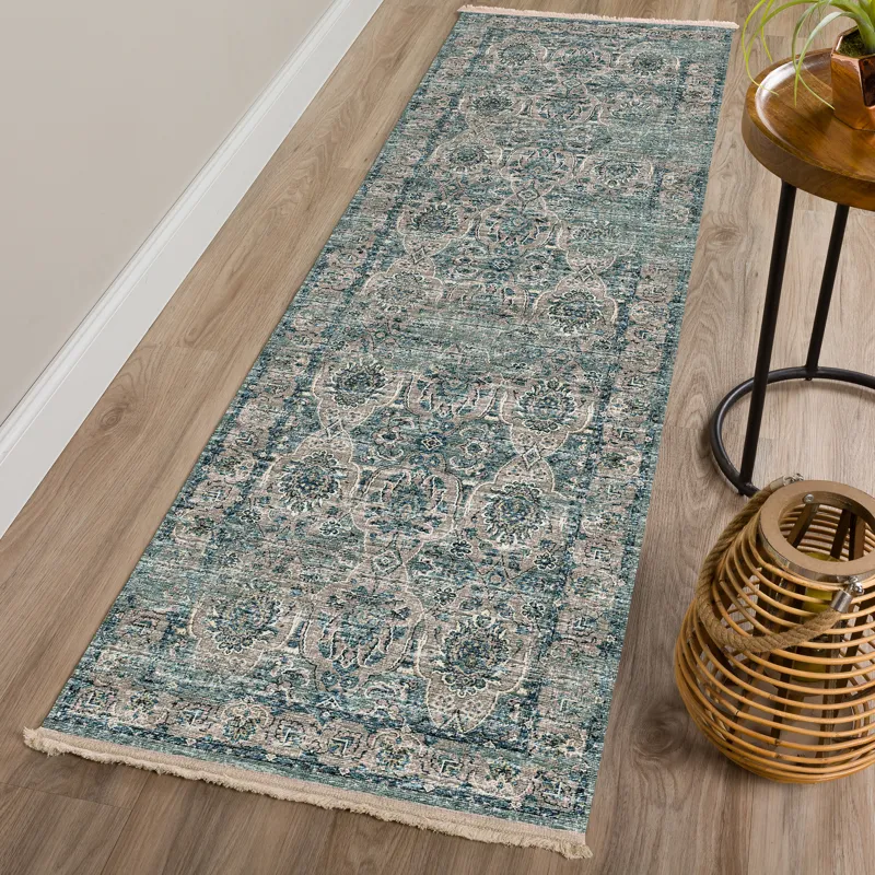 Indoor/Outdoor Marbella Mineral Blue Washable 2\'3\" x 12\' Runner Rug