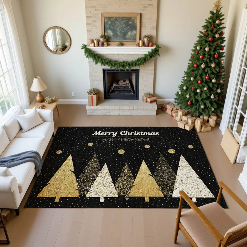 Luxury Washable Indoor/Outdoor Merry & Bright Black 10\' x 14\' Rug