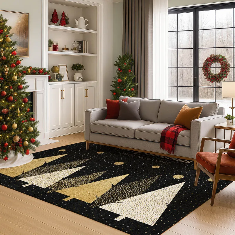 Luxury Washable Indoor/Outdoor Merry & Bright Black 10\' x 14\' Rug