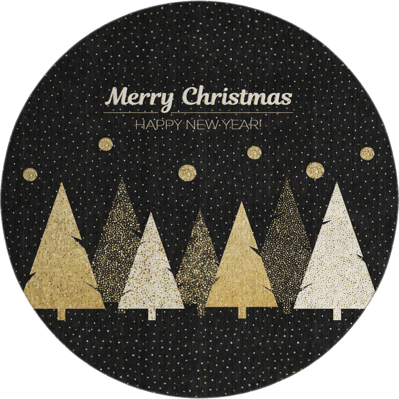 Luxury Washable Indoor/Outdoor Merry & Bright Black 8\' x 8\' Round Rug
