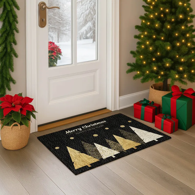 Luxury Washable Indoor/Outdoor Merry & Bright Black 1\'8\" x 2\'6\" Rug