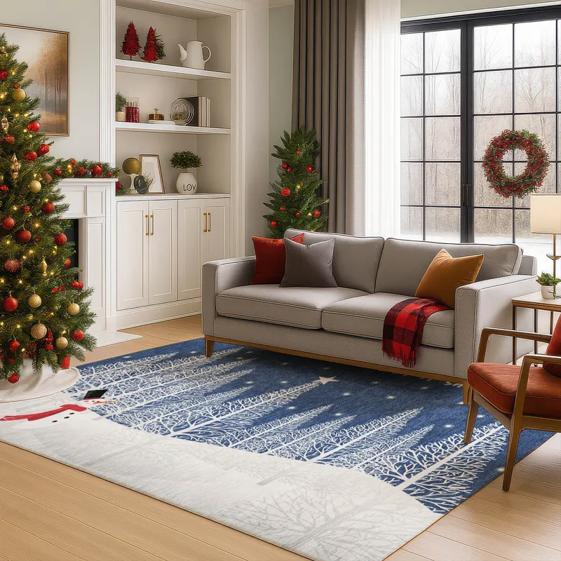 Luxury Washable Indoor/Outdoor Merry & Bright Navy 2\'6\" x 3\'10\" Rug
