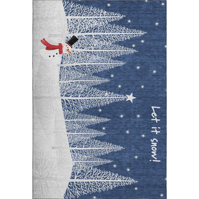 Luxury Washable Indoor/Outdoor Merry & Bright Navy 2\'6\" x 3\'10\" Rug
