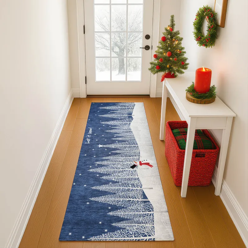 Luxury Washable Indoor/Outdoor Merry & Bright Navy 2\'3\" x 7\'6\" Runner Rug