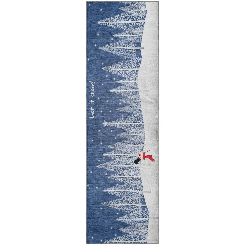 Luxury Washable Indoor/Outdoor Merry & Bright Navy 2\'3\" x 7\'6\" Runner Rug