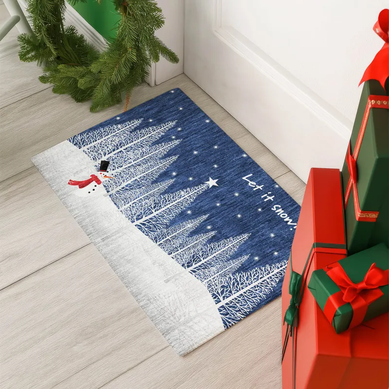 Luxury Washable Indoor/Outdoor Merry & Bright Navy 1\'8\" x 2\'6\" Rug