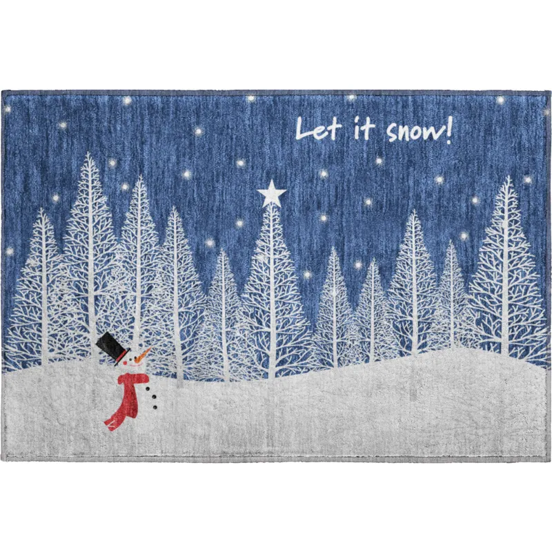 Luxury Washable Indoor/Outdoor Merry & Bright Navy 1\'8\" x 2\'6\" Rug