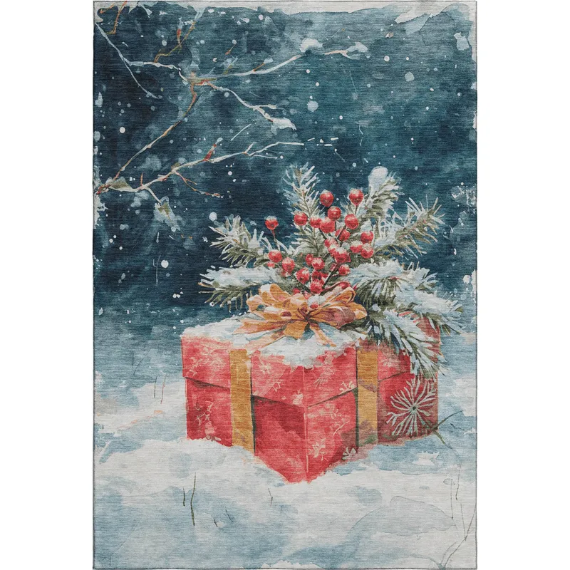 Luxury Washable Indoor/Outdoor Merry & Bright Blue 2\'6\" x 3\'10\" Rug