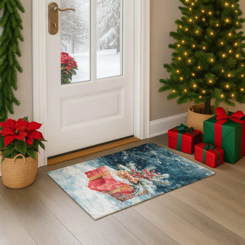 Luxury Washable Indoor/Outdoor Merry & Bright Blue 1\'8\" x 2\'6\" Rug